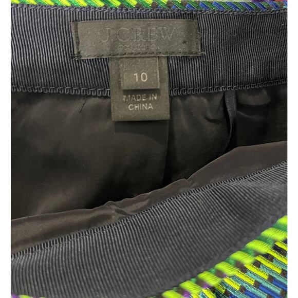 J.CREW Pleated Mini Skirt Blue Green Shiny Metallic Lined Textured 10 03990 - Picture 8 of 9